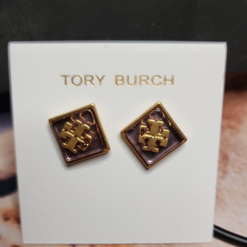 Tory Burch Gold and Purple Stud Earrings